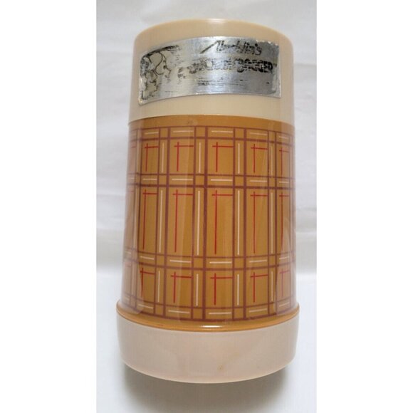 Vintage Aladdin's BEST BUY Thermos Bottle Pint Wide Mouth #WM4040 Brown Plaid - Picture 1 of 10